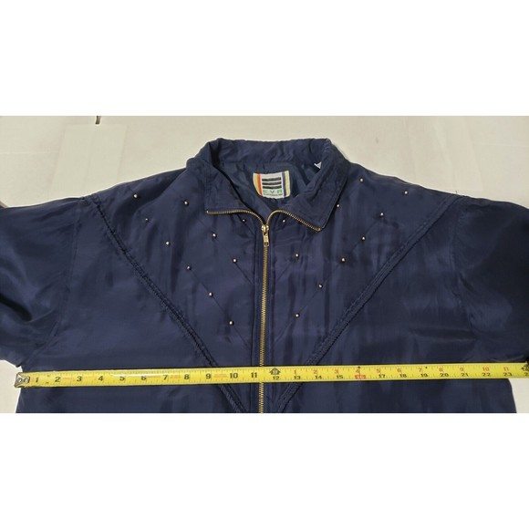 Vintage Div Rousso Silk Bomber Jacket Jogger Windbreaker Dark Blue Studded MED. - Picture 7 of 11